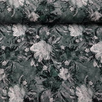 4757-68 FRENCH TERRY PAINTED FLOWERS DARK GREY